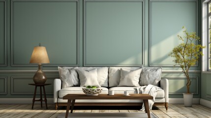 Wall mockup in Living Room Farmhouse Style In Cool, Mockups Design 3D, HD