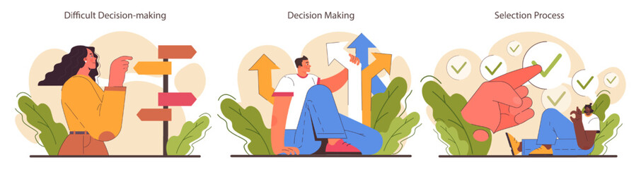 Decision-making set. Strategic thinking, brainstorming and solution research.