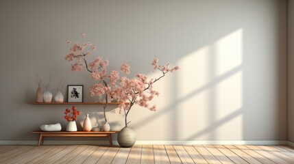 Wall Mockup In Nursery Japanese-Inspired in Neutral Color, Mockups Design 3D, HD