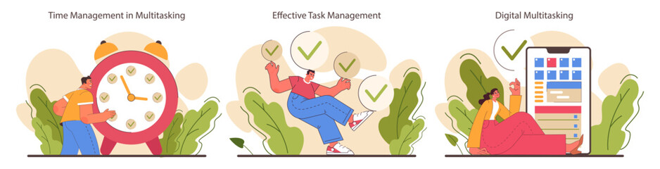 Multitasking set. Effective and competent office worker time