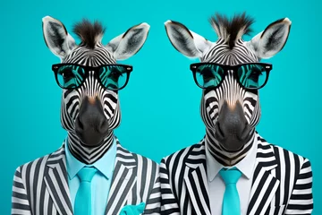 Gordijnen two cute zebras wearing glasses © Salawati
