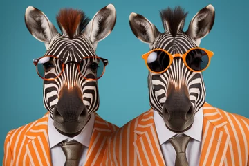 Deurstickers two cute zebras wearing glasses © Salawati