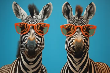 Schilderijen op glas two cute zebras wearing glasses © Salawati
