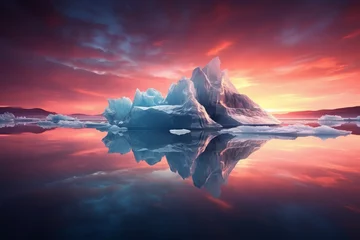 Fotobehang Sunset lighting of iceberg in background of beautiful winter mountain. Landscape concept of snow scene or winter scene. © cwa