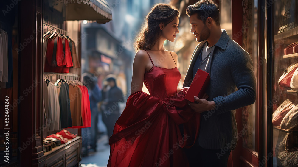 Wall mural romantic young couple shopping on black friday day