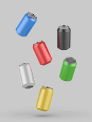 Blank metallic can drink beer soda water juice packaging empty mock up aluminum container 3d illustration.