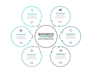 Business vector infographic design template with icons and 6 options or steps. Can be used for process diagram, presentations, workflow layout, banner, flow chart, info graph