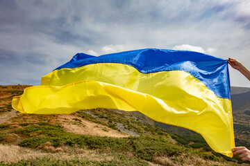 Ukrainian national flag in front