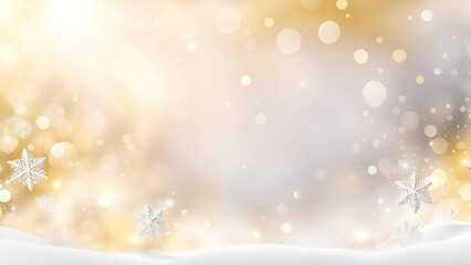 Christmas blurred background with snowflakes and garland lights. New Year, winter holidays banner for design.Generative AI 