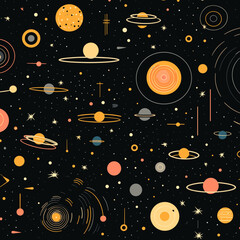 Galactic empires pattern, background, hand-drawn cartoon flat art Illustrations in minimalist vector style