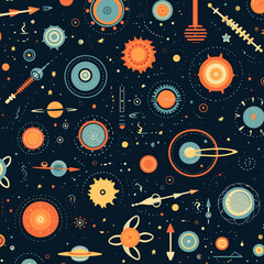 Galactic empires pattern, background, hand-drawn cartoon flat art Illustrations in minimalist vector style