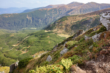 Fototapeta na wymiar sharp rocks of Shpytsi Mountain in Chornohora mountain range