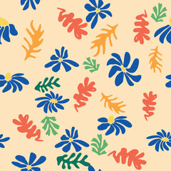 Blue floral pattern, crooked leaves and  flowers