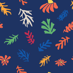  floral pattern, crooked leaves and red flowers