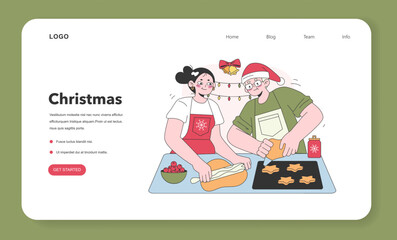 Characters celebrate christmas and new year web banner or landing page.
