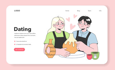 Cute romantic couple at the pottery studio class web banner