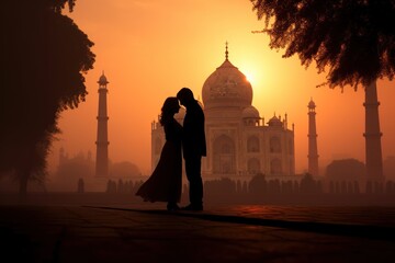 Romance blooms as couple embraces before Taj Mahal at dawn