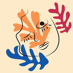 Matisse-inspired female figures in different poses with flowers in a minimalist style