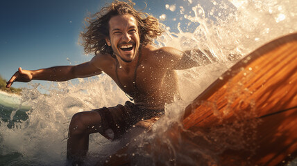 Surfer Wave Adventurous Man Fun Beach Summer Activity Surfing Ocean