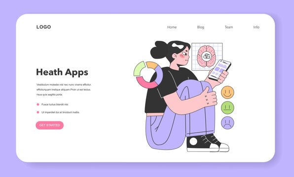 Mental health tracker web banner or landing page. Character