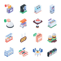 Pack of Restaurant Services Isometric Icons

