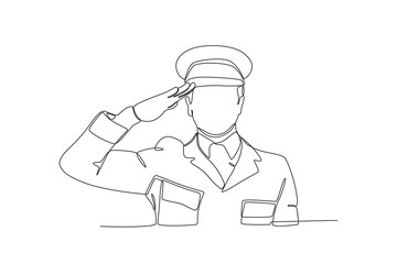 A soldier commemorates his struggle. Veteran day one-line drawing
