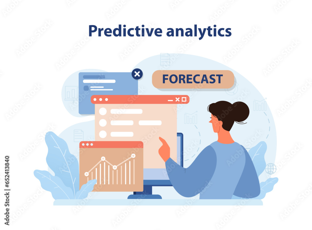 Poster predictive analytics. process of using data to forecast future outcome.