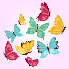 set of butterflies and flowers Vector big watercolor set of colorful butterfly. perfect for prints, stickers and posters. vector illustration