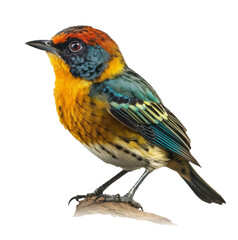 Orange throated Tanager bird isolated on transparent background. Concept of wildlife.