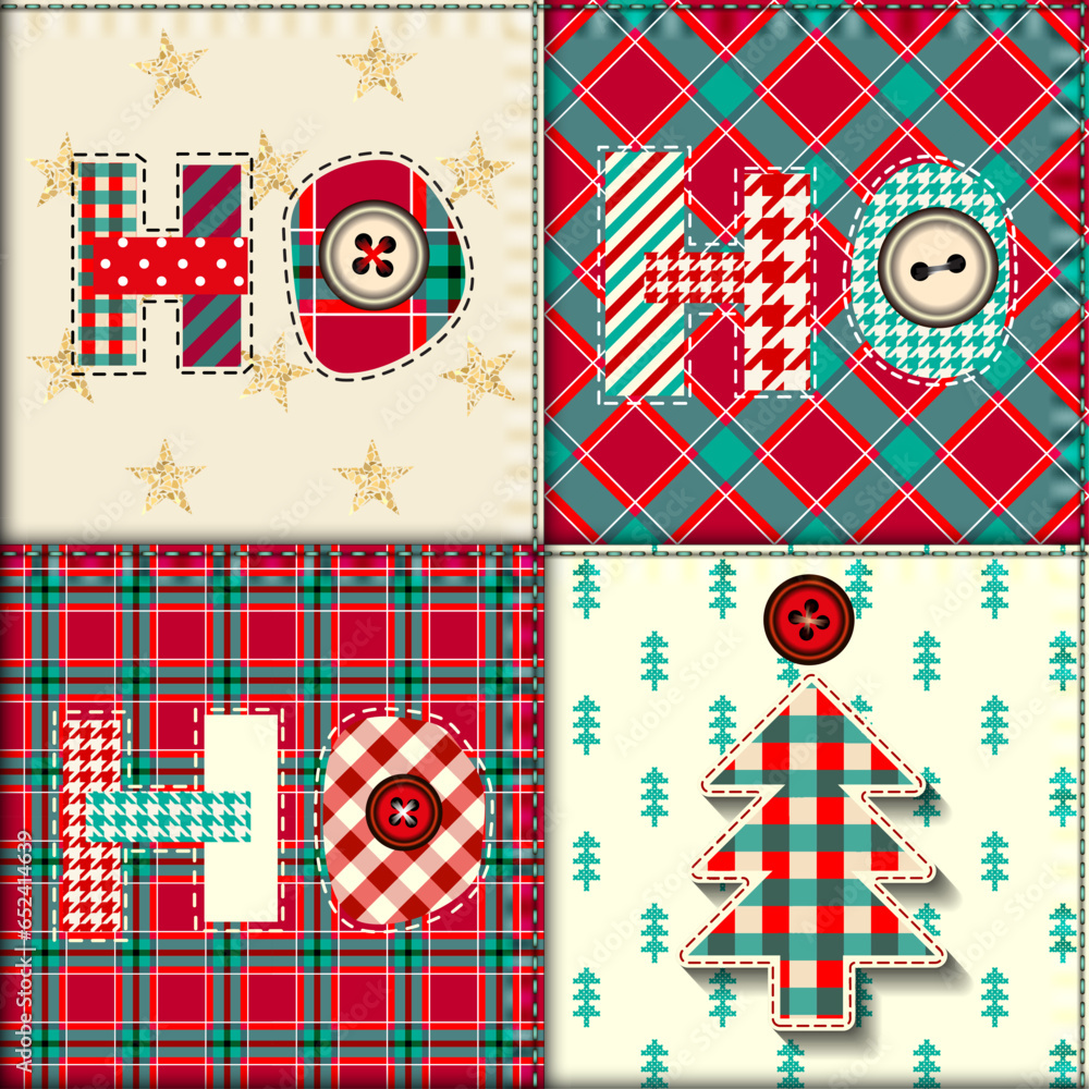 Poster Patchwork textile pattern. Seamless quilting design background. Merry Christmas cozy pattern.