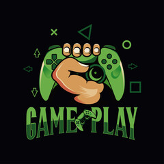 Gaming game playing video vector hand with controller. Gamer concept.