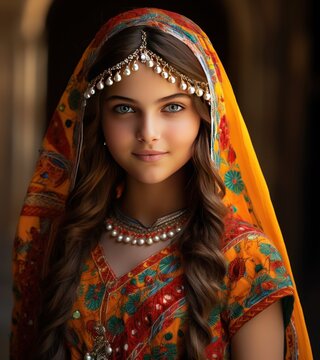 Determined girl from Haryana in vibrant Phulkari suit