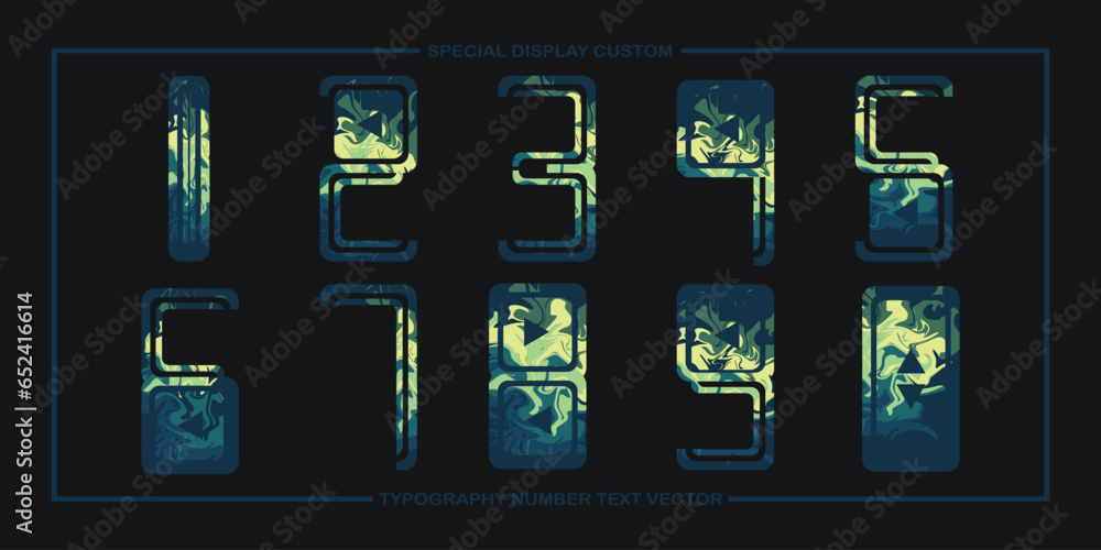 Poster assorted digital custom vector numbers. minimum. color gradation. dark. banner network. 3d effect. d