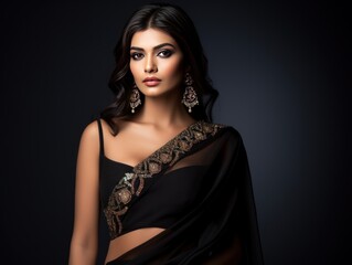 Elegance and allure Indian beauty in black saree for luxury fashion