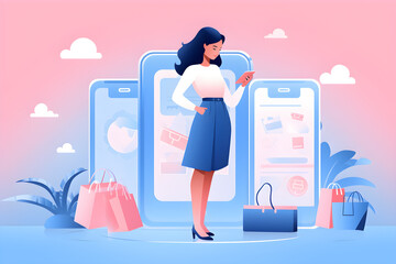 Women and Men enjoy shopping, the concept of online shopping on social media apps, Online shopping concept on smartphones, and Women using a digital tablet For Online shopping platforms.