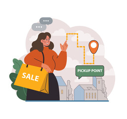 Online shopping. Female customer receiving parcel at pick-up point. © inspiring.team