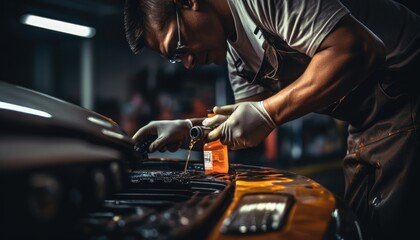 person working on a car - obrazy, fototapety, plakaty