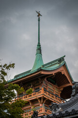 Dramatic photograph of Japanese castle architecture from Kyoto, Japan.