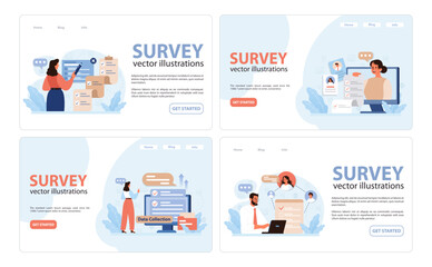 Public opinion polling web banner or landing page set. Character participation