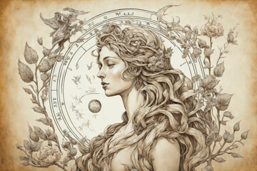 Astrology, spiritual woman illustration