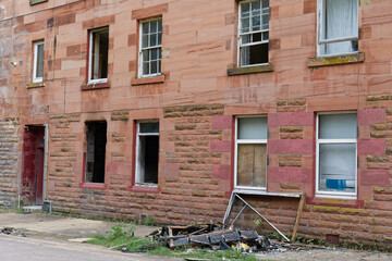 Council flats in poor housing estate with many social welfare issues in Port Glasgow