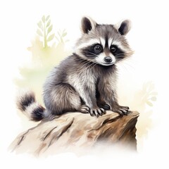 raccoon cartoon drawing on white background.