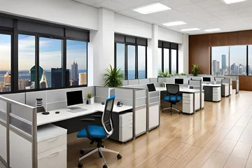 Deurstickers Panoramic company office cubicles in city © Fatima