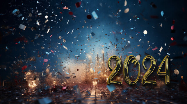 Happy New 2024 Year colorful background with 2024 3D digits