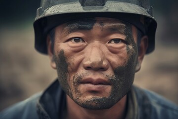 Asian miner face worker. Generate Ai