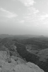Black and white image of Eilat Mountain range within the southern Negev of Israel