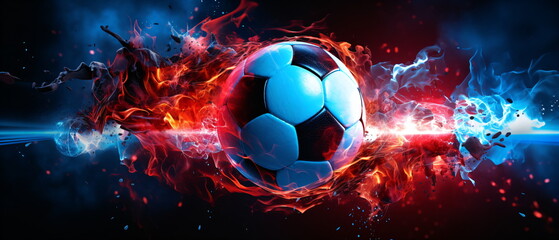 Fiery Soccer Ball In Goal In red Flames, soccer ball in red flames and smoke light background. creative sport wallpaper Generative AI