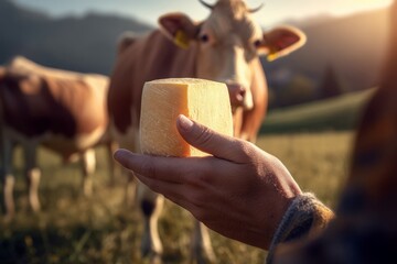 Hands hold cheese food. Generate Ai