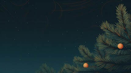 Fototapeta na wymiar a horizontal image of pine boughs, Christmas decor, and a dark green background with space for copy in a Holiday-themed illustration as a JPG. Generative ai