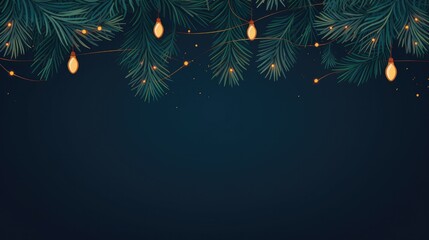 Naklejka na ściany i meble a horizontal image of pine boughs, Christmas lights, and a dark green background with space for copy in a Holiday-themed illustration as a JPG. Generative ai